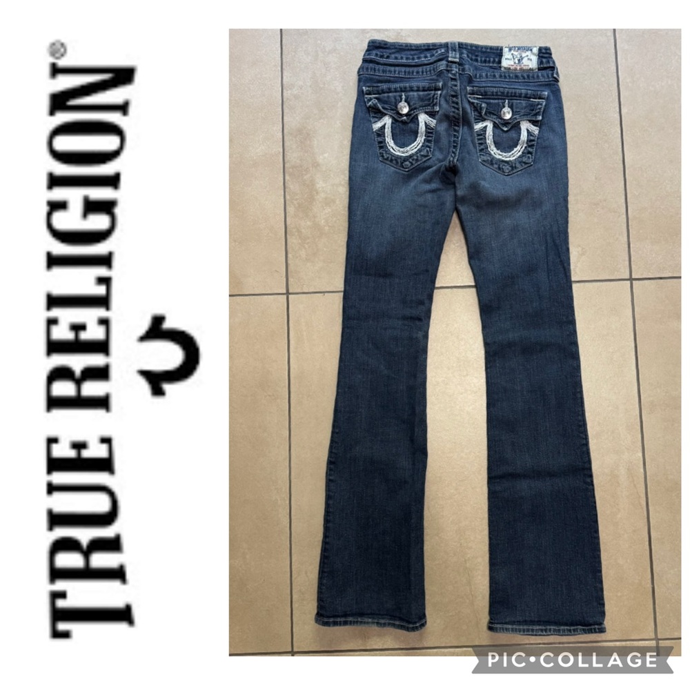 🦋True Religion Women's Medium Blue Boot Cut Jeans with Sequin Pocket Details🦋